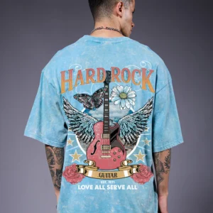 HARD ROCK Men Retro Wash Printed Oversized T-Shirt